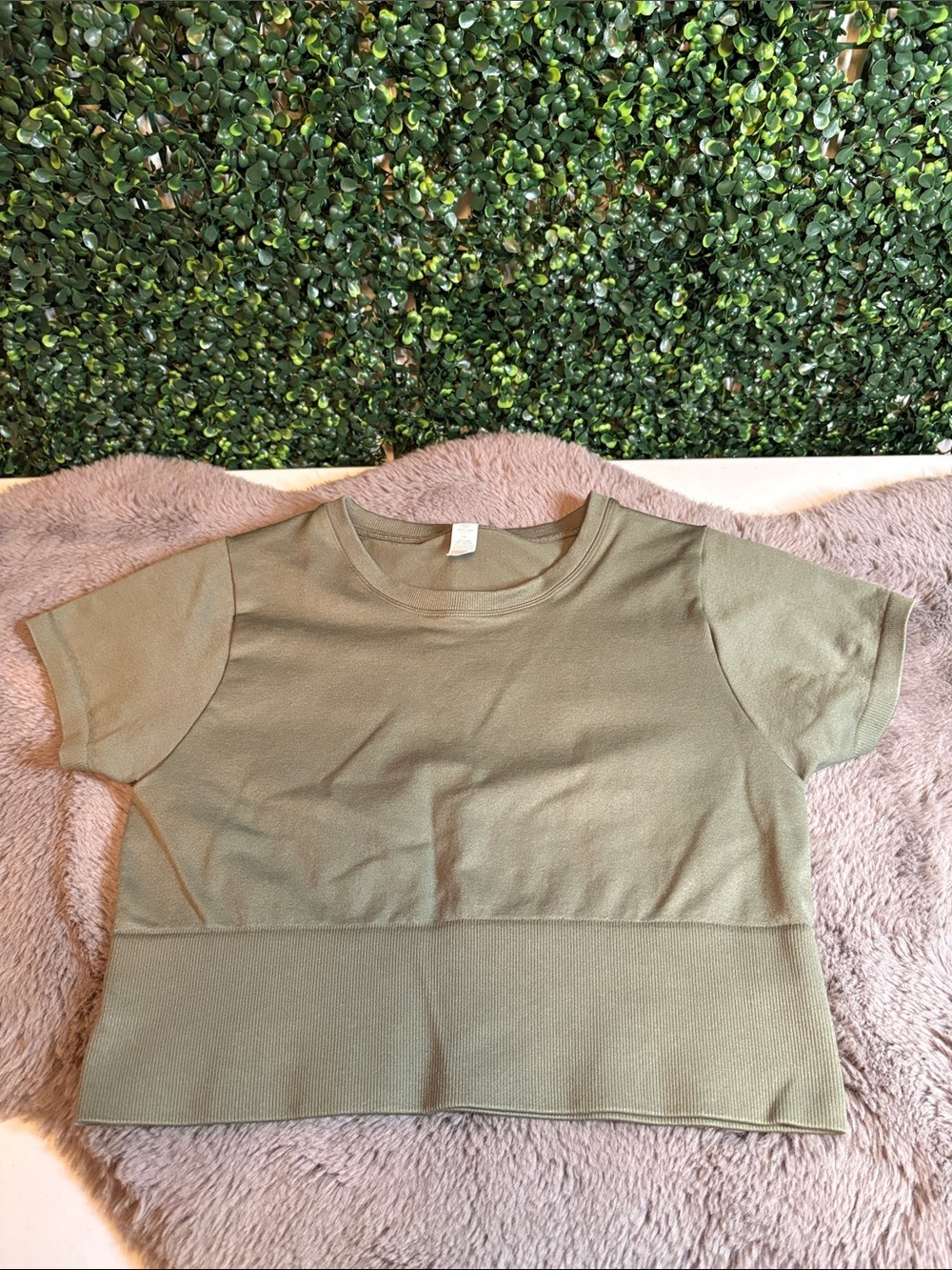 aerie Olive Green Short Sleeve Cropped Tee Size Large